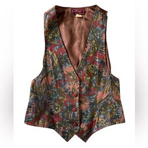 Vintage C.C. Magic Paisley Tapestry Vest Brown Red Blue Boho 90s USA Made